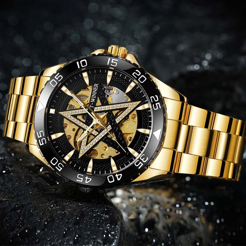 Relógio Masculino Automático Diamond Star Luxo Skeleton