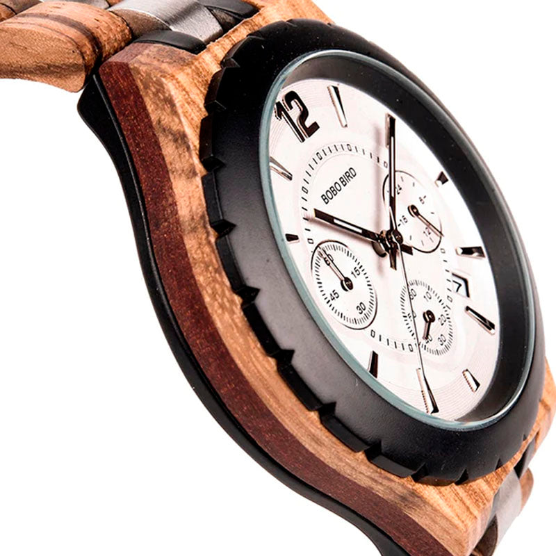 Bobo bird relógio masculino ultrafino, relógios de madeira originais, tela  de 2 fuso horário, relógio de pulso de quartzo masculino
