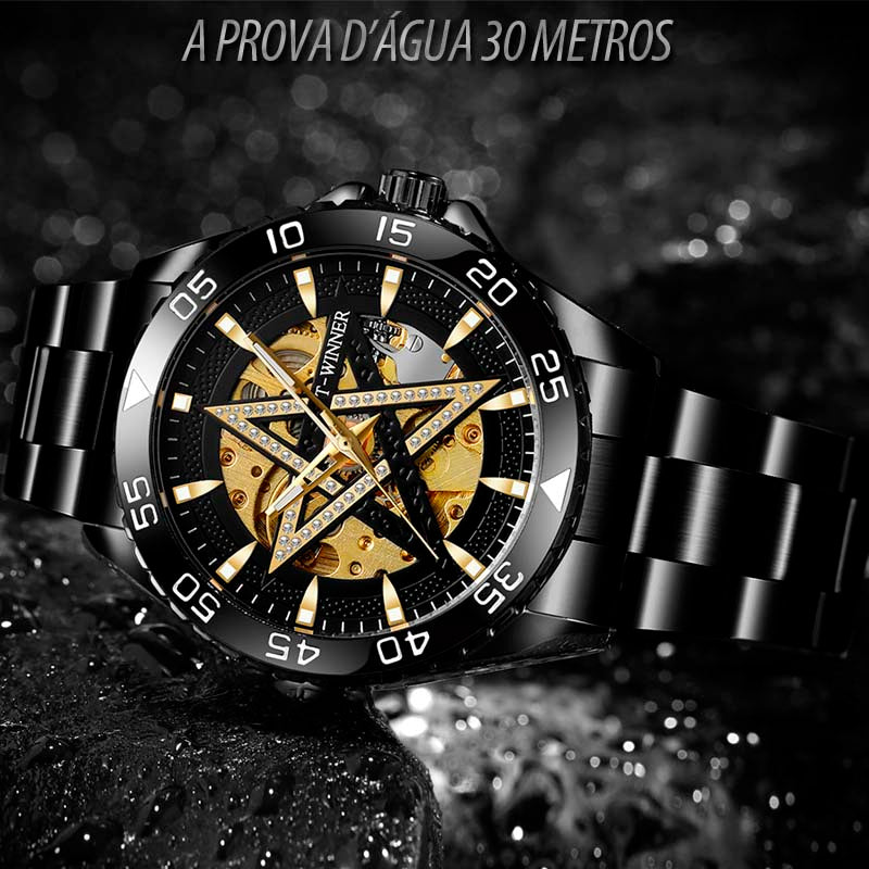 Relógio Masculino Automático Diamond Star Luxo Skeleton