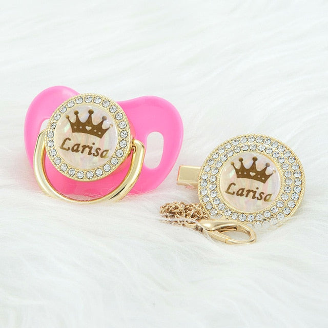 Chupeta de Luxo Nome Personalizado Conjunto Príncipes e Princesas