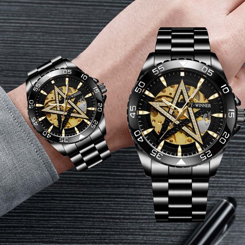 Relógio Masculino Automático Diamond Star Luxo Skeleton